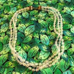 Vintage Clear Plastic Bead Three Strand Necklace